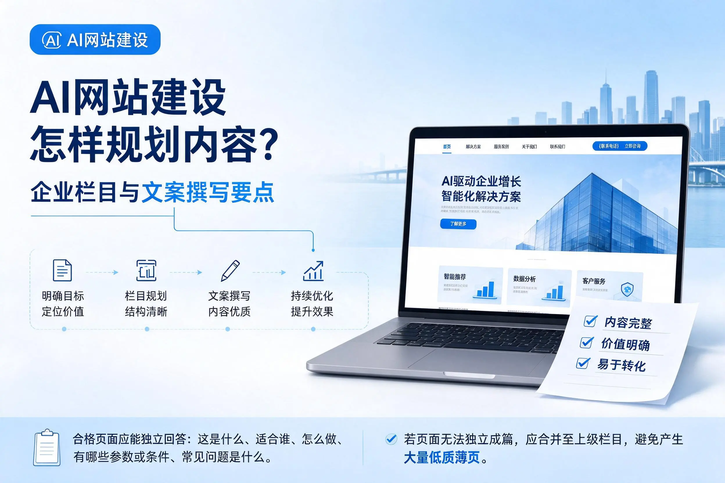 AI网站建设怎样规划内容？新疆企业栏目与文案撰写要点
