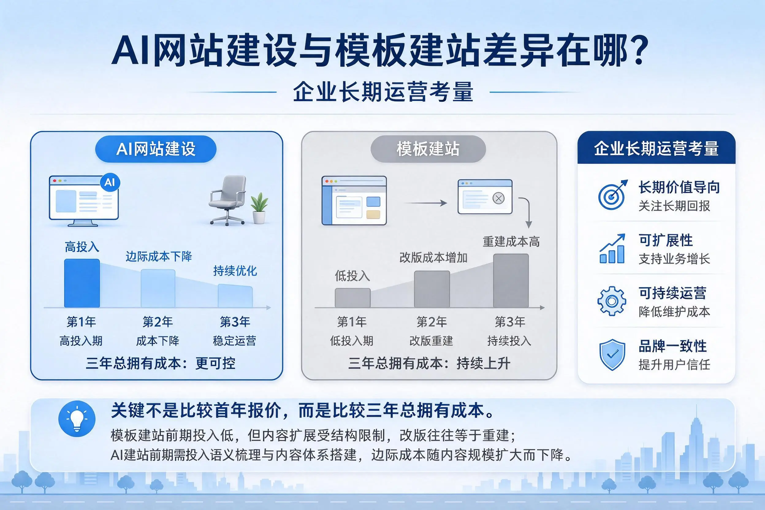 AI网站建设与模板建站差异在哪？新疆企业长期运营考量